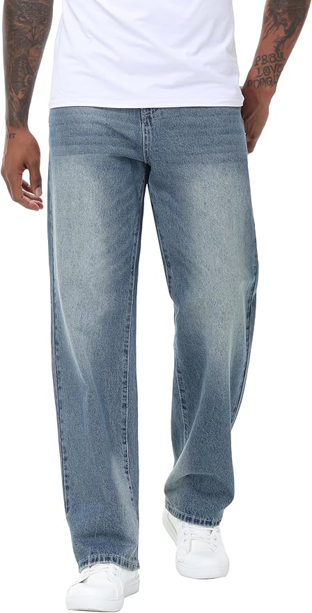 Non-Stretch Loose Fit Wide-Leg Baggy Jeans Pants